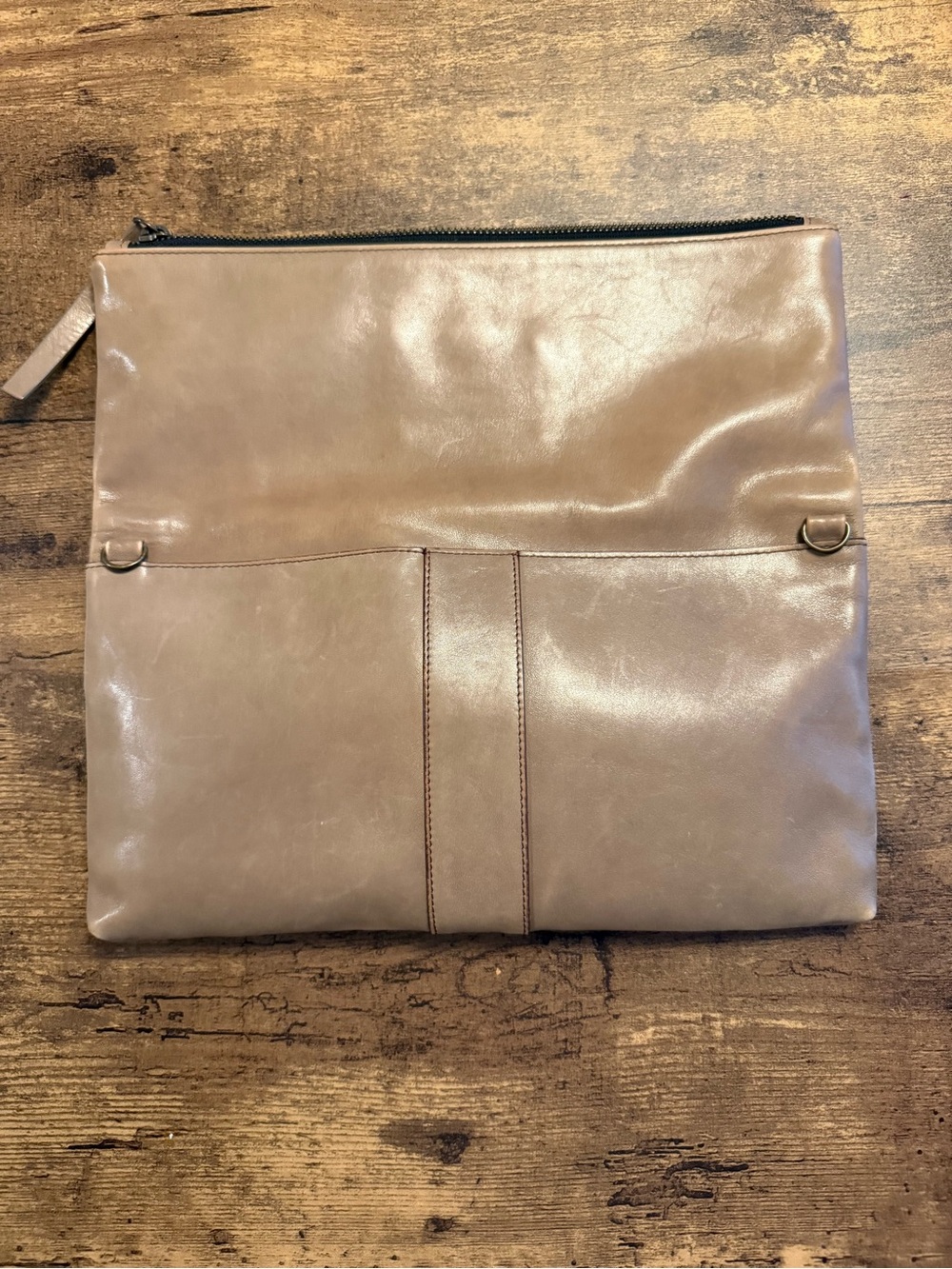 Bosca Leather Patch Accent in Taupe on Black Lining
